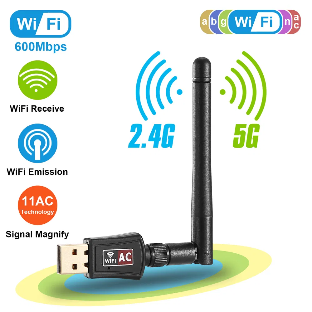 [CJWX26006550001] USB WiFi Adapter AC600Mbps 5G/2.4G Dual Band 802.11ac Wireless Network Adapter W/ 2dBi External Antennas For PC Desktop Laptop